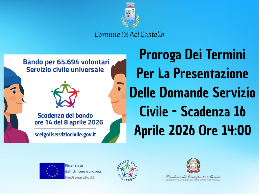Proroga Dei Termini Per La Presentazione Delle Domande Servizio Civile- Scadenza 16 Aprile 2026 Ore 14:00